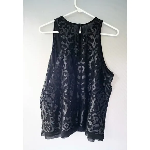 Analili "Leather" Laser Cut Out Detailed Edgy Black Tank Top Blouse L - Picture 10 of 12